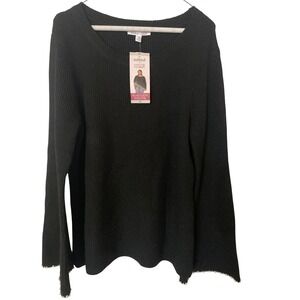 Edited x Hunter McGrady Black Pearl Trim Ribbed Bell Sleeve Sweater 1X NEW